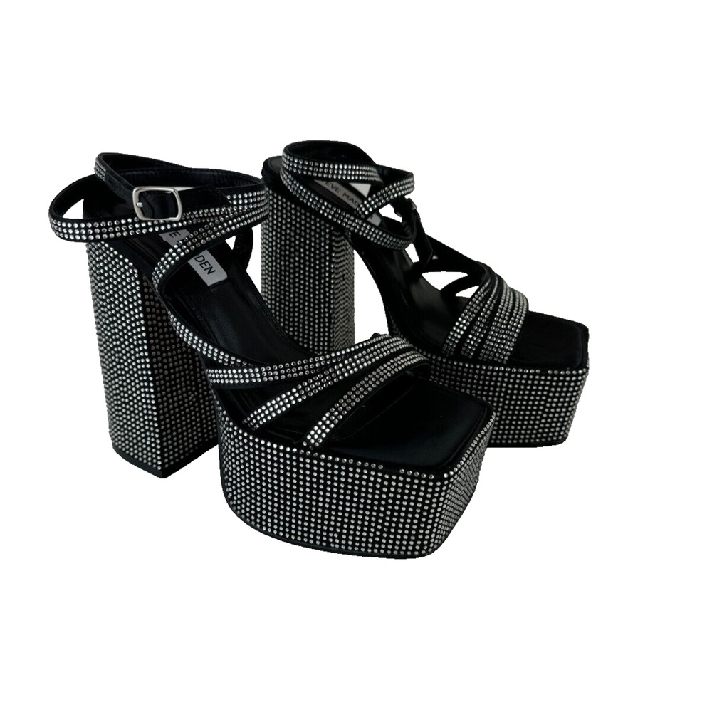 Steve Madden Cocktails Womens Black Platform shoes sandals 6.5 Sparkle NWT